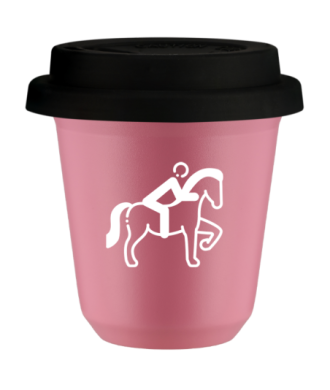Kubek hot pink 80 ml, JEZDZIECTWO 2 (bialy) z pokrywka czarna kubek termiczny na kawe | 70,00 zł