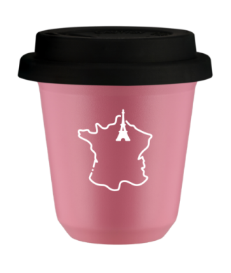 Kubek hot pink 80 ml, FRANCJA (bialy) z pokrywka czarna kubek termiczny na kawe | 70,00 zł