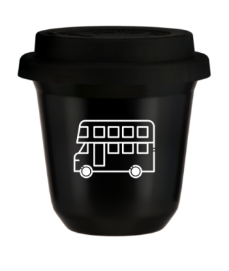 Kubek czarny 150 ml, AUTOBUS (bialy) z pokrywka czarna kubek termiczny na kawe | 85,00 zł