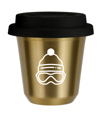 Kubek złoty 80 ml, CZAPKA (biały) z pokrywką czarną