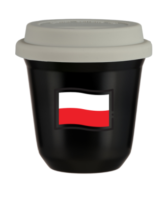 Kubek czarny 150 ml, FLAGA POLSKI (czarny) z pokrywka biala kubek termiczny na kawe | 85,00 zł