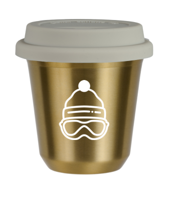 Kubek złoty 80 ml, CZAPKA (biały) z pokrywką białą