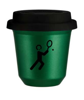 Kubek 150 ml ZIELONY METALIC "Tenis 1", z czarną pokrywką Kubek 150 ml ZIELONY METALIC "Tenis 1", z czarną pokrywką