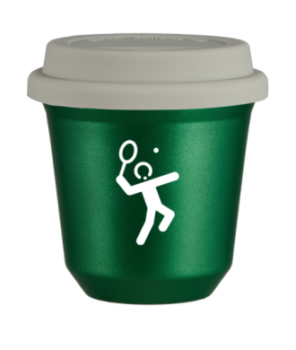 Kubek 150 ml ZIELONY METALIC "Tenis 2 (biały)", z białą pokrywką Kubek 150 ml ZIELONY METALIC "Tenis 2 (biały)", z białą pokrywką