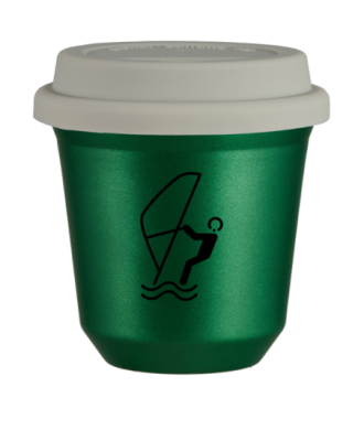 Kubek 150 ml ZIELONY METALIC "Sporty wodne (czarny)", z białą pokrywką Kubek 150 ml ZIELONY METALIC "Sporty wodne (czarny)", z białą pokrywką
