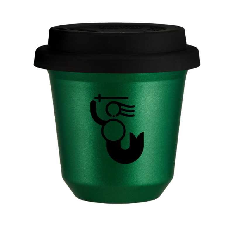 Kubek 150 ml ZIELONY METALIC "WARSZAWSKA SYRENKA", z czarną pokrywką