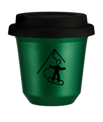 Kubek 150 ml ZIELONY METALIC "Snowboard (czarny)", z czarną pokrywką Kubek 150 ml ZIELONY METALIC "Snowboard (czarny)", z czarną pokrywką