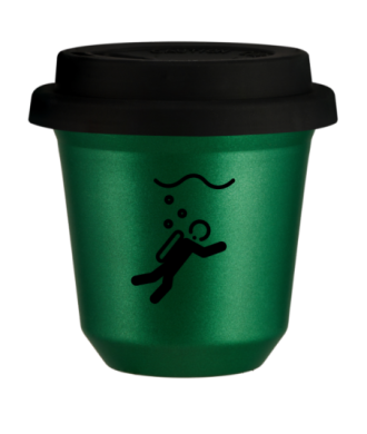 Kubek 150 ml ZIELONY METALIC "Nurkowanie (czarny)", z czarną pokrywką Kubek 150 ml ZIELONY METALIC "Nurkowanie (czarny)", z czarną pokrywką