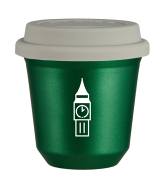 Kubek 150 ml ZIELONY METALIC "BIG BEN (biały)", z białą pokrywką Kubek 150 ml ZIELONY METALIC "BIG BEN (biały)", z białą pokrywką