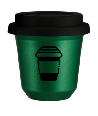 Kubek 150 ml ZIELONY METALIC, z czarną pokrywką Kubek 150 ml ZIELONY METALIC, z czarną pokrywką