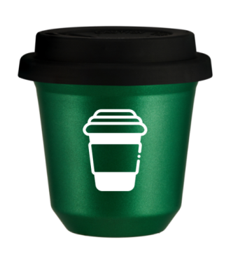 Kubek 150 ml ZIELONY METALIC, z czarną pokrywką Kubek 150 ml ZIELONY METALIC, z czarną pokrywką