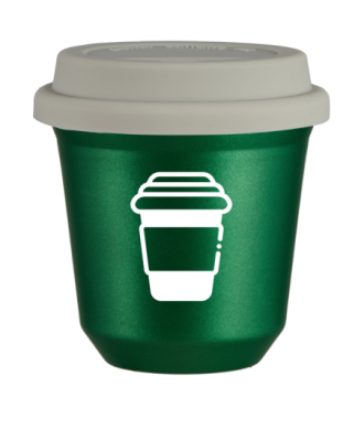 Kubek 150 ml ZIELONY METALIC, z białą pokrywką Kubek 150 ml ZIELONY METALIC, z białą pokrywką