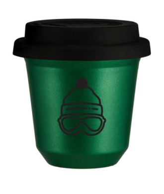 Kubek 150 ml ZIELONY METALIC "Czapka", z czarną pokrywką Kubek 150 ml ZIELONY METALIC "Czapka", z czarną pokrywką