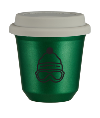 Kubek 150 ml ZIELONY METALIC "Czapka", z białą pokrywką Kubek 150 ml ZIELONY METALIC "Czapka", z białą pokrywką