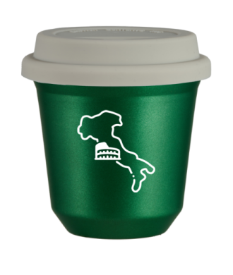 Kubek 150 ml ZIELONY METALIC "Włochy (biały)", z białą pokrywką Kubek 150 ml ZIELONY METALIC "Włochy (biały)", z białą pokrywką