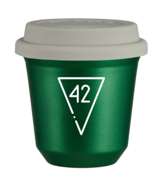Kubek 150 ml ZIELONY METALIC "42 (biały)", z białą pokrywką Kubek 150 ml ZIELONY METALIC "42 (biały)", z białą pokrywką