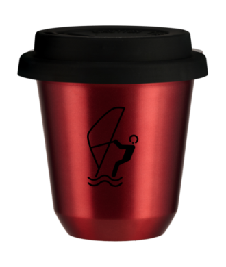 Kubek 150 ml CZERWONY METALIC "Sporty wodne (czarny)", z czarną pokrywką Kubek 150 ml CZERWONY METALIC "Sporty wodne (czarny)", z czarną pokrywką