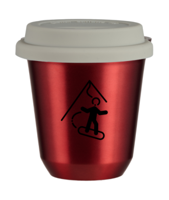 Kubek 150 ml CZERWONY METALIC "Snowboard", z białą pokrywką Kubek 150 ml CZERWONY METALIC "Snowboard", z białą pokrywką