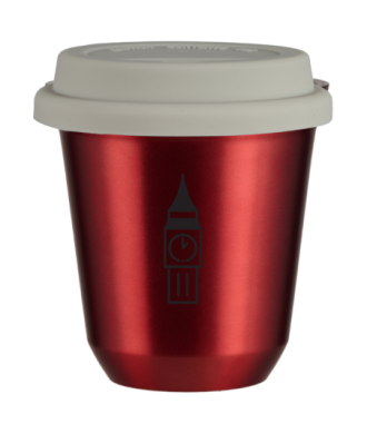 Kubek 150 ml CZERWONY METALIC "BIG BEN (czarny)", z białą pokrywką Kubek 150 ml CZERWONY METALIC "BIG BEN (czarny)", z białą pokrywką
