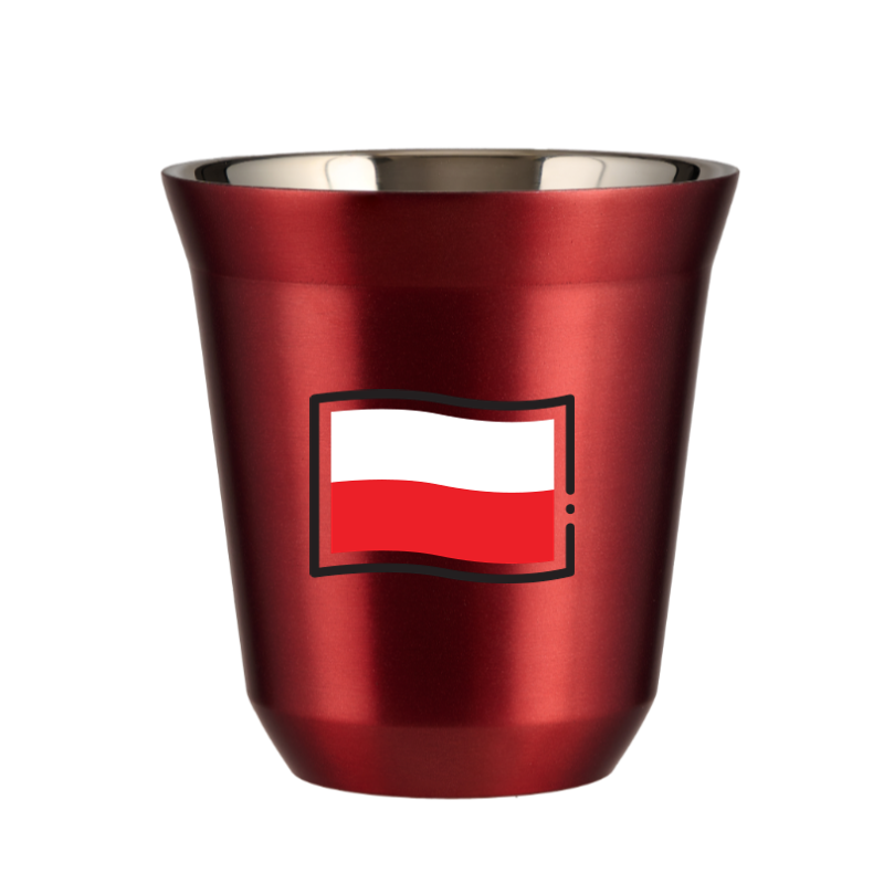 Kubek 150 ml CZERWONY METALIC "Flaga Polski (czarny)"