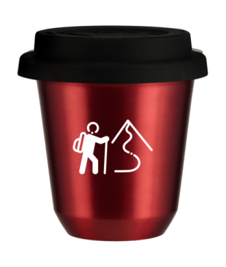 Kubek 150 ml CZERWONY METALIC "Wspinaczka 2 (biały)", z czarną pokrywką Kubek 150 ml CZERWONY METALIC "Wspinaczka 2 (biały)", z czarną pokrywką