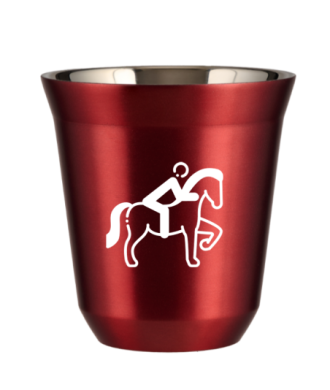Kubek 150 ml CZERWONY METALIC "Jeździectwo 2 (biały)" Kubek 150 ml CZERWONY METALIC "Jeździectwo 2 (biały)"