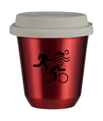 Kubek 150 ml CZERWONY METALIC "Sporty", z białą pokrywką Kubek 150 ml CZERWONY METALIC "Sporty", z białą pokrywką