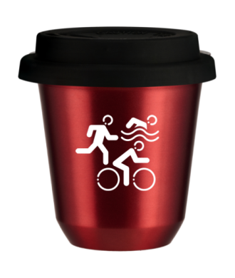Kubek 150 ml CZERWONY METALIC "Sporty (biały)", z czarną pokrywką Kubek 150 ml CZERWONY METALIC "Sporty (biały)", z czarną pokrywką
