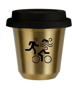 Kubek złoty 80 ml, SPORTY z pokrywką czarną