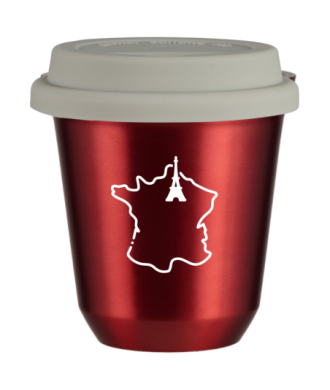 Kubek 150 ml CZERWONY METALIC "Francja (biały)", z białą pokrywką Kubek 150 ml CZERWONY METALIC "Francja (biały)", z białą pokrywką