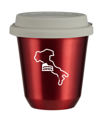 Kubek 150 ml CZERWONY METALIC "Włochy (biały)", z białą pokrywką Kubek 150 ml CZERWONY METALIC "Włochy (biały)", z białą pokrywką