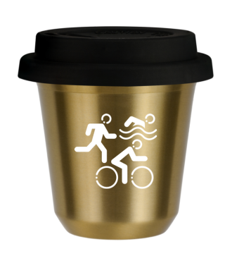 Kubek złoty 80 ml, SPORTY (biały) z pokrywką czarną