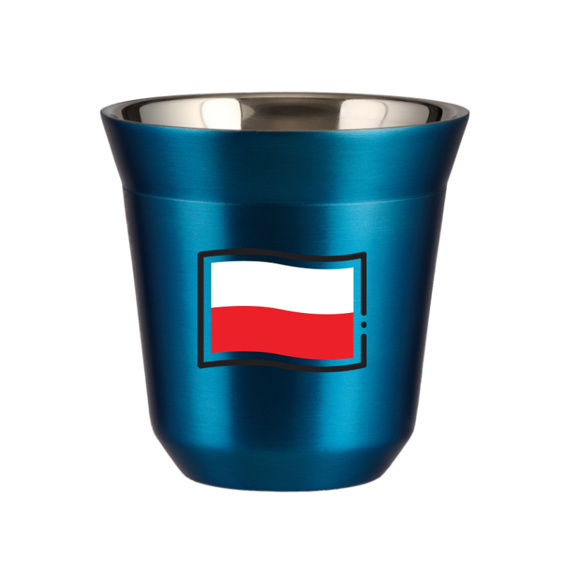 Kubek 150 ml NIEBIESKI METALIC "Flaga Polski (czarny)"