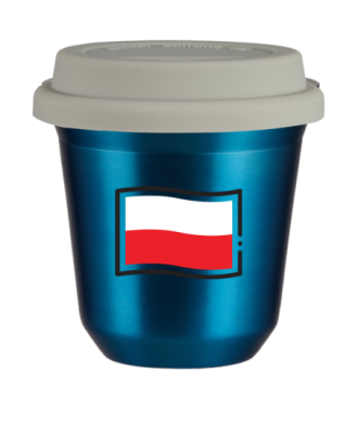 Kubek niebieski 150 ml, FLAGA POLSKI (czarny) z pokrywka biala kubek termiczny na kawe | 85,00 zł