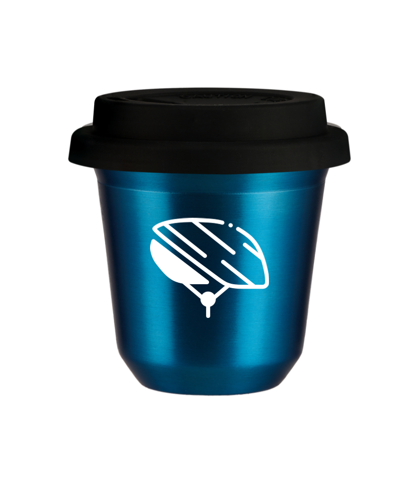 Cup 150 ml METALLIC BLUE "Helmet (white)", with black lid