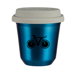 Cup 150 ml METALLIC BLUE "Bicycle 1", with white lid