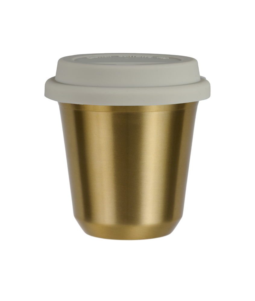 Kubek 150 ml ZŁOTY, z białą pokrywką