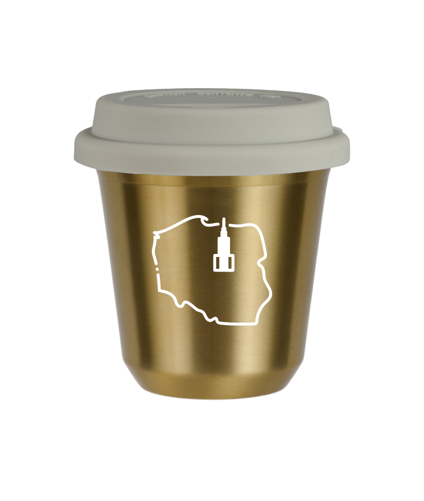 Kubek złoty 80 ml, POLSKA (biały) z pokrywką białą kubek termiczny na kawe | 70,00 zł Kubek złoty 80 ml, POLSKA (biały) z pokrywką białą kubek termiczny na kawe | 70,00 zł