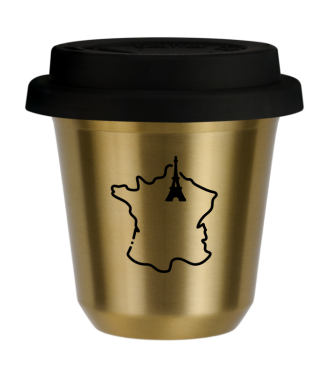 Kubek złoty 80 ml, FRANCJA z pokrywką czarną