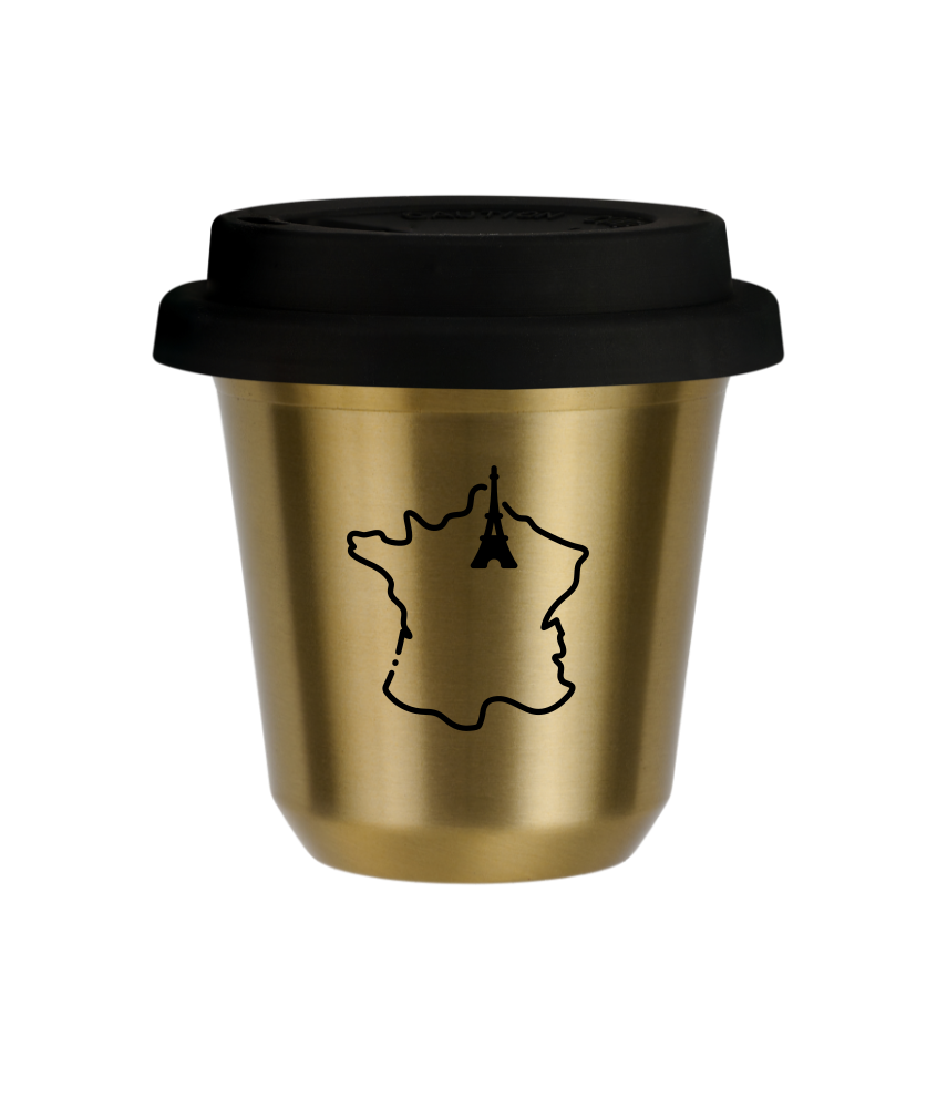 Kubek złoty 80 ml, FRANCJA z pokrywką czarną kubek termiczny na kawe | 70,00 zł Kubek złoty 80 ml, FRANCJA z pokrywką czarną kubek termiczny na kawe | 70,00 zł