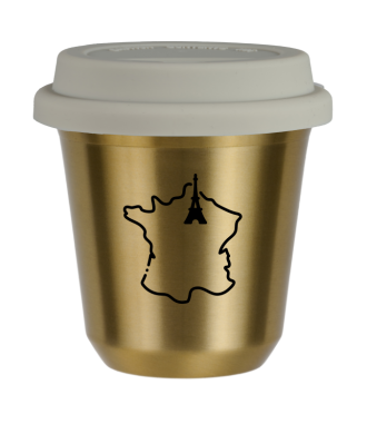 Kubek złoty 80 ml, FRANCJA z pokrywką białą