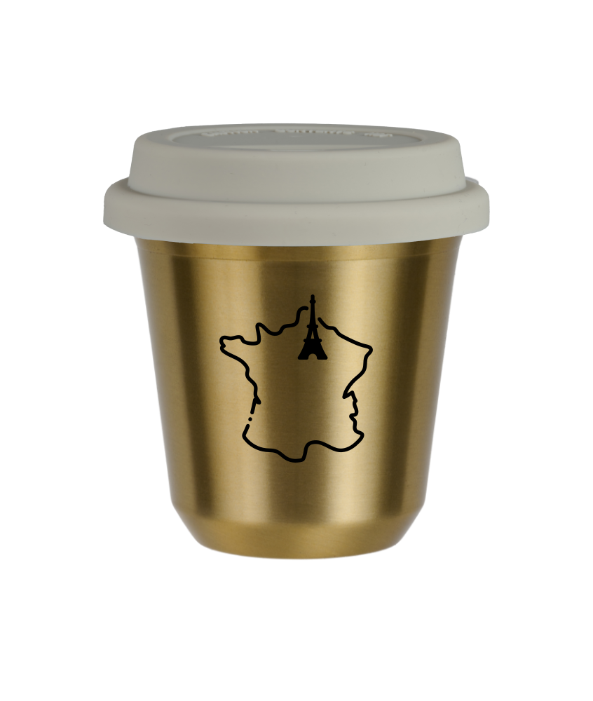 Kubek złoty 80 ml, FRANCJA z pokrywką białą kubek termiczny na kawe | 70,00 zł Kubek złoty 80 ml, FRANCJA z pokrywką białą kubek termiczny na kawe | 70,00 zł