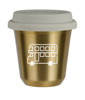 Kubek zloty 150 ml, AUTOBUS (bialy) z pokrywka biala kubek termiczny na kawe | 70,00 zł