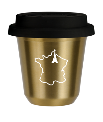 Kubek złoty 80 ml, FRANCJA (biały) z pokrywką czarną