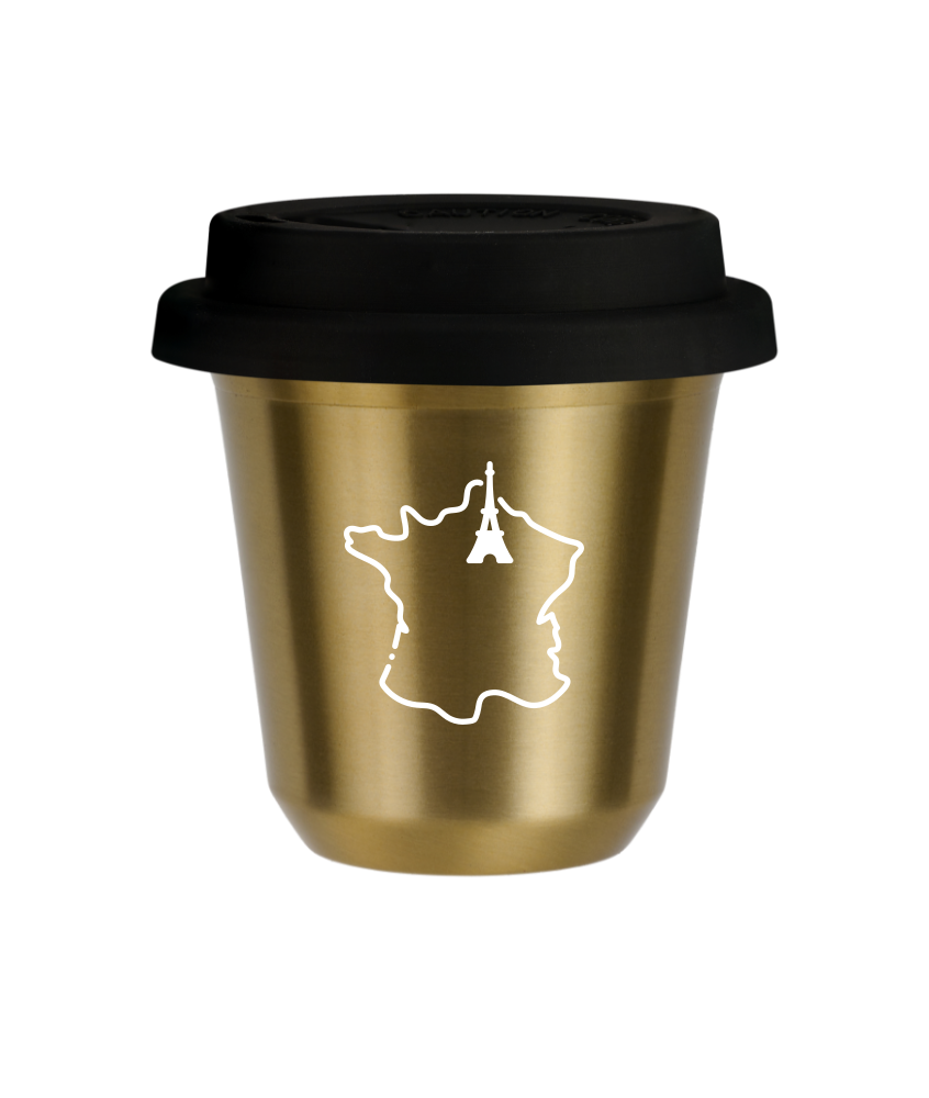 Kubek złoty 80 ml, FRANCJA (biały) z pokrywką czarną kubek termiczny na kawe | 70,00 zł Kubek złoty 80 ml, FRANCJA (biały) z pokrywką czarną kubek termiczny na kawe | 70,00 zł