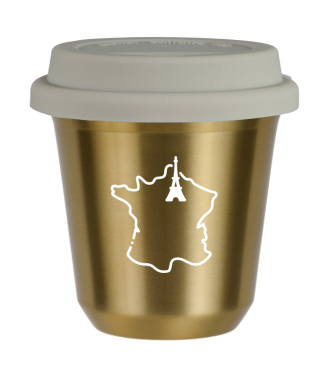 Kubek złoty 80 ml, FRANCJA (biały) z pokrywką białą