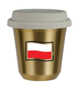 Kubek zloty 150 ml, FLAGA POLSKI (czarny) z pokrywka biala kubek termiczny na kawe | 75,00 zł