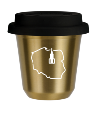 Kubek 150 ml ZŁOTY "Polska (biały)", z czarną pokrywką Kubek 150 ml ZŁOTY "Polska (biały)", z czarną pokrywką