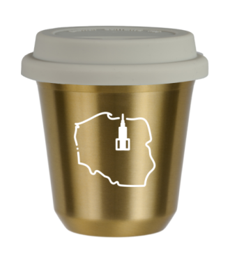 Kubek 150 ml ZŁOTY "Polska (biały)", z białą pokrywką Kubek 150 ml ZŁOTY "Polska (biały)", z białą pokrywką