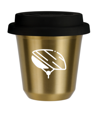 Kubek złoty 80 ml, KASK (biały) z pokrywką czarną